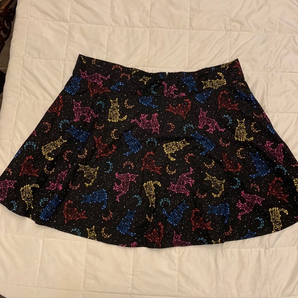 Black Multicolored Cat Constellations Skater Skirt